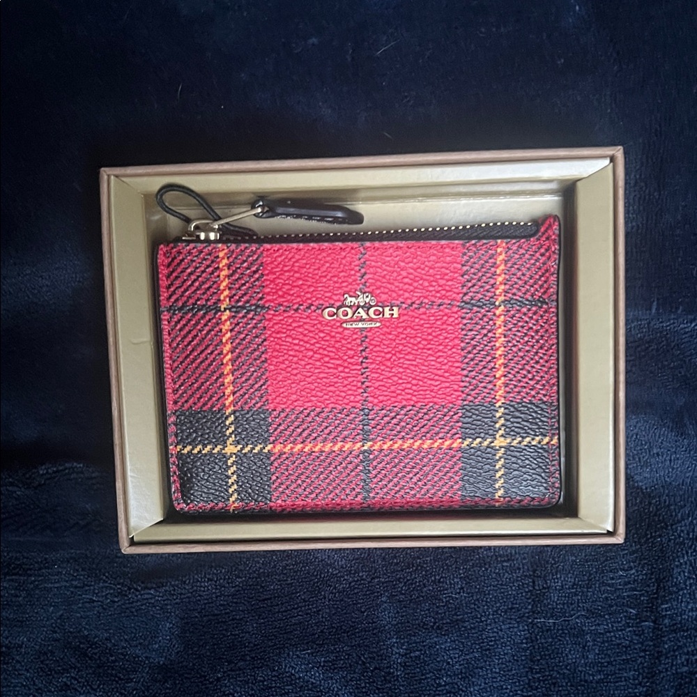 Coach Red and Black Plaid Wristlet